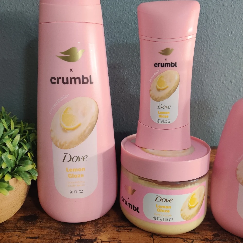 Dove crumble  set of 4 body hand wash deodorant scrub lemon glaze moistu…